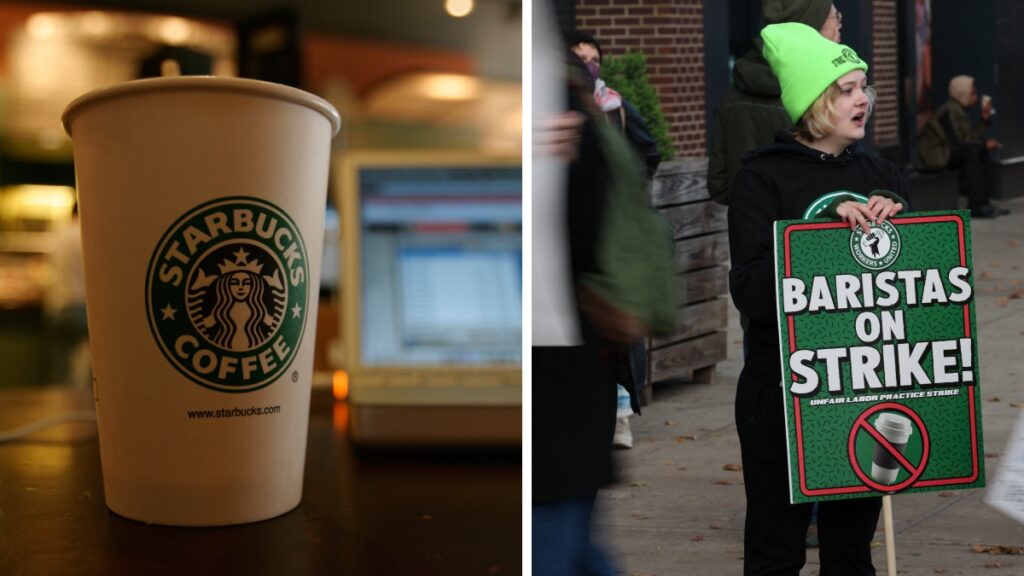 Trabajadores de Starbucks se van a huelga en EE. UU. Foto: Gettyimages/AFP