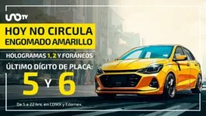 Este lunes no circulan vehículos con engomado amarillo, placas con terminación 5 y 6