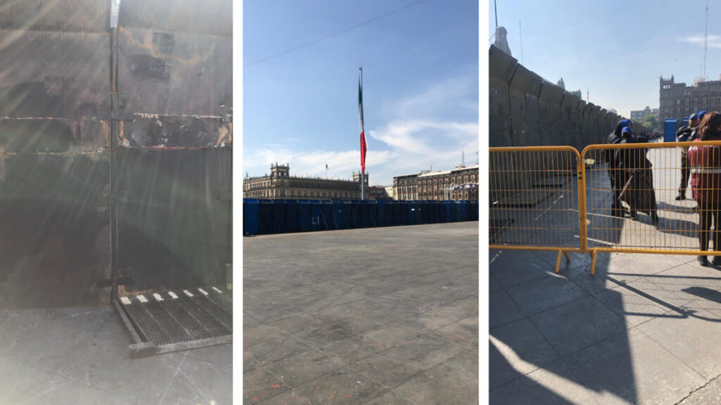 Colocan vallas metálicas en el Zócalo previo a manifestaciones.