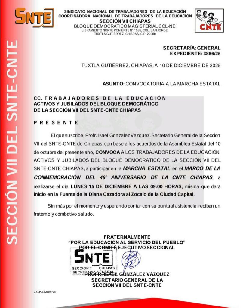 Convocatoria de la sección VII del SNTE.