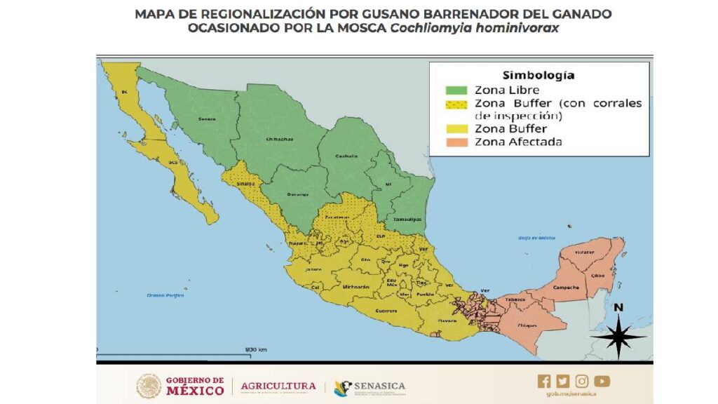 mapa regiones gusano barrenador senasica