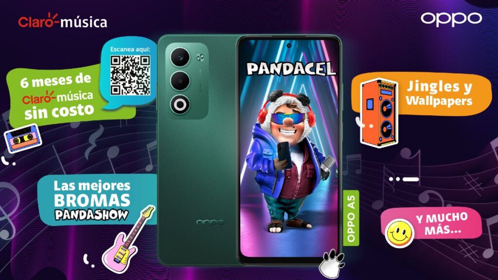 OPPO A5 edición Pandacel: potencia, estilo y 6 meses gratis de Claro música