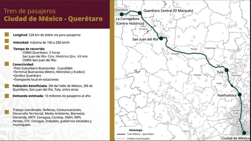 Ruta y estaciones del Tren Ciudad de México-Querétaro.