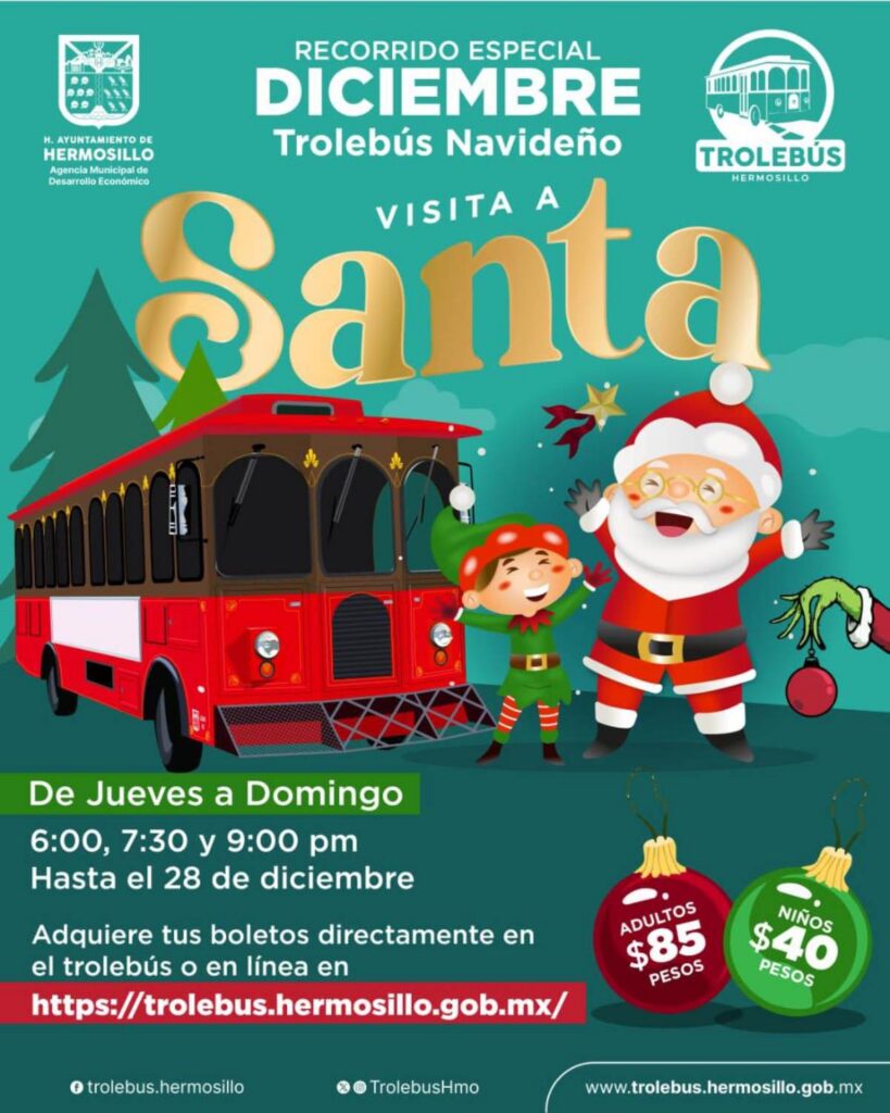 Detalles del Trolebús Navideño de Hermosillo.