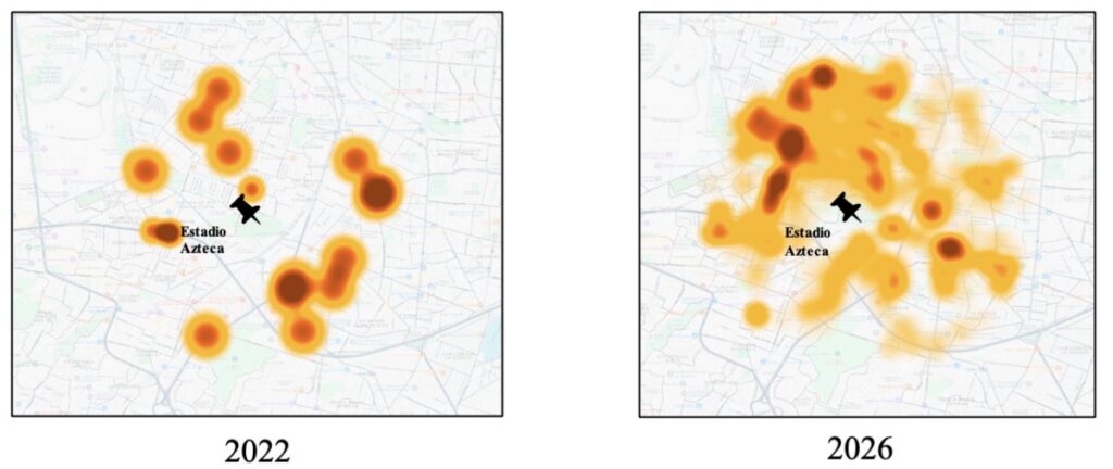Cambio en la concentración de establecimientos comerciales Estadio Azteca