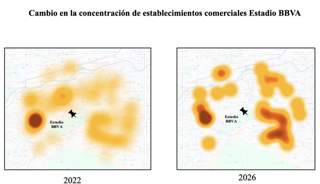 Cambio en la concentración de establecimientos comerciales Estadio BBVA