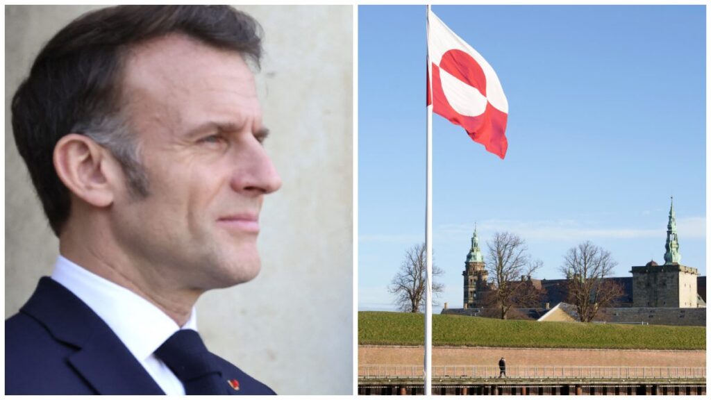 Emmanuel Macron, presidente de Francia y panorámica de Groenlandia