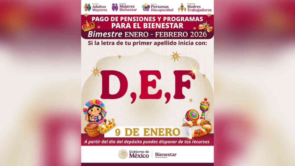 Apellidos D, E y F reciben pago de Pensiones Bienestar hoy