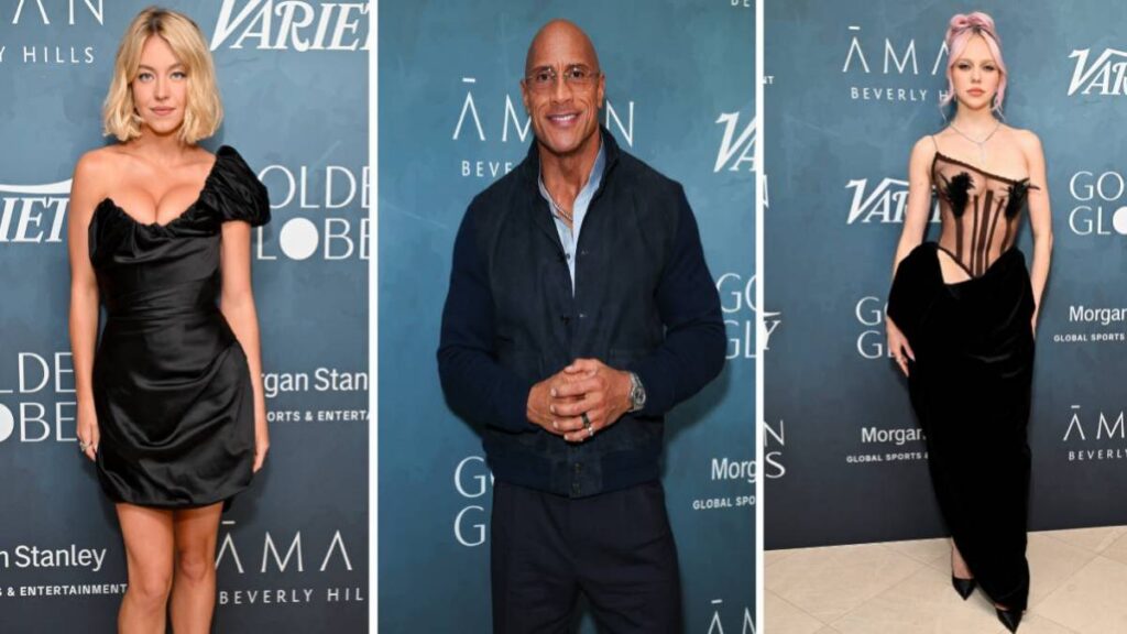 Previo a los Globos de Oro 2026, las estrellas se reúnen: Sydney Sweeney, Dwayne Johnson, Adéla y más