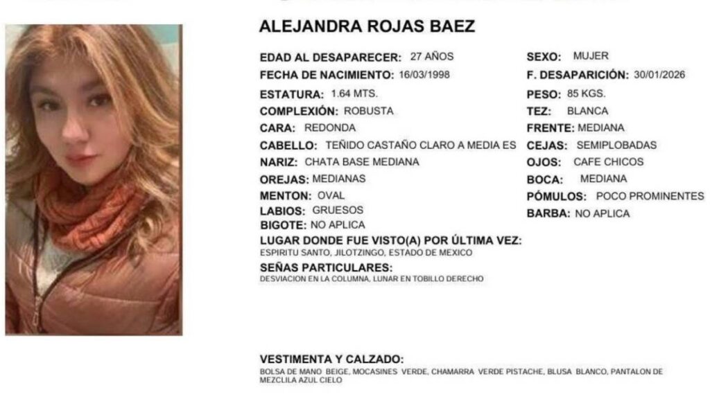 Alejandra Rojas Báez fue reportada como desaparecida.
