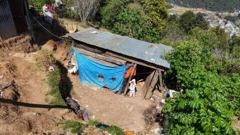 Rescatan a 8 niños abandonados en una casa de cartón en Chiapas