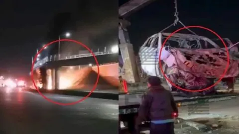 Auto sale volando del Periférico Ecológico en Puebla y termina calcinado; conductor sobrevive