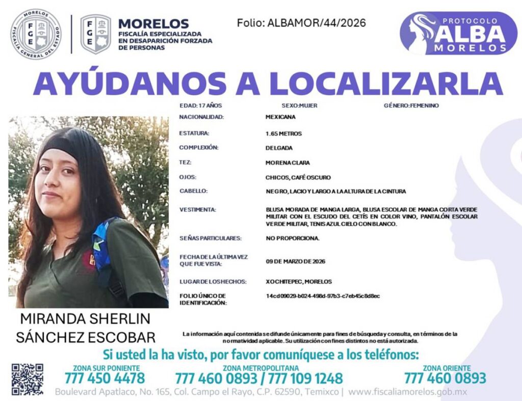 Ficha de búsqueda de Miranda Sherlin Sánchez.