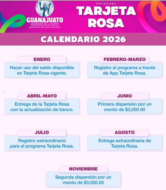 Calendario Tarjeta Rosa. Foto: Gobierno de Guanajuato