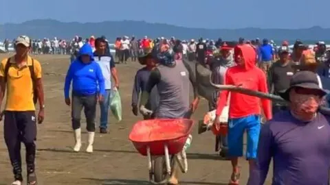 Veracruzanos salen a limpiar las playas ante derrame de hidrocarburo para salvar Semana Santa