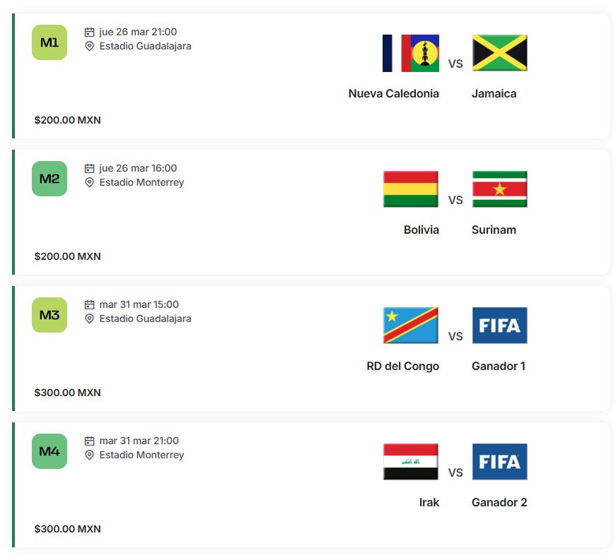 Precios Repechaje Mundial
