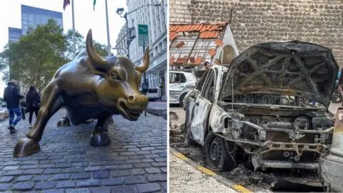 Explota auto frente al toro de Wall Street y provoca caos en Manhattan