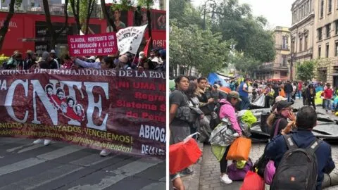 CNTE instala plantón en calle 5 de Mayo tras choque con policías