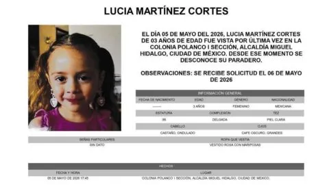 Buscan a Lucía Martínez Cortes, niña de 3 años desaparecida en Polanco