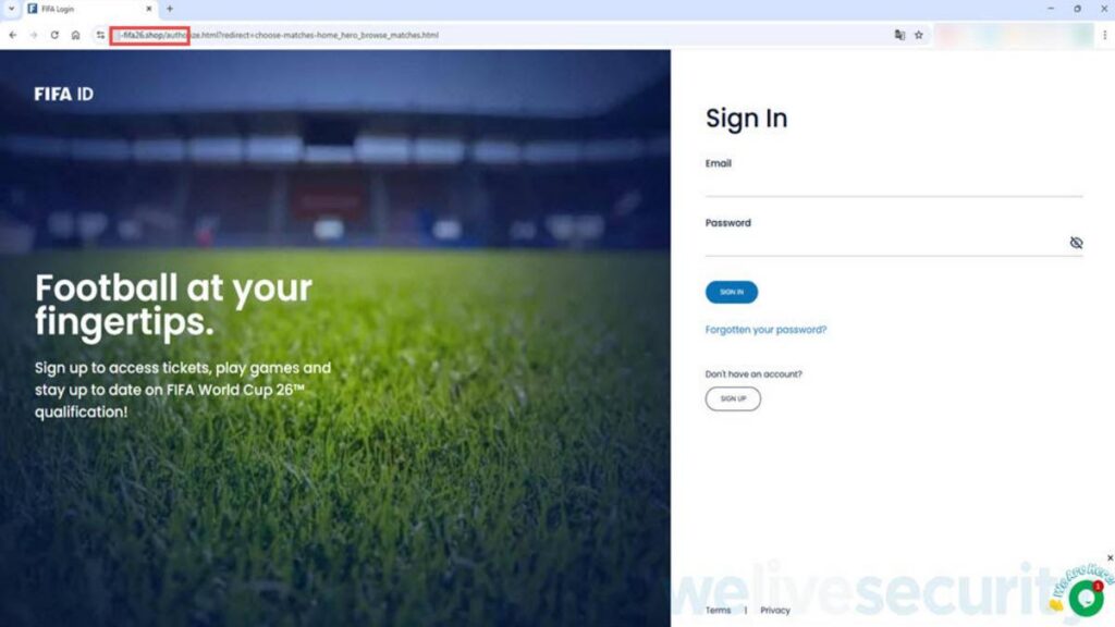 Sitio falso FIFA Mundial 2026