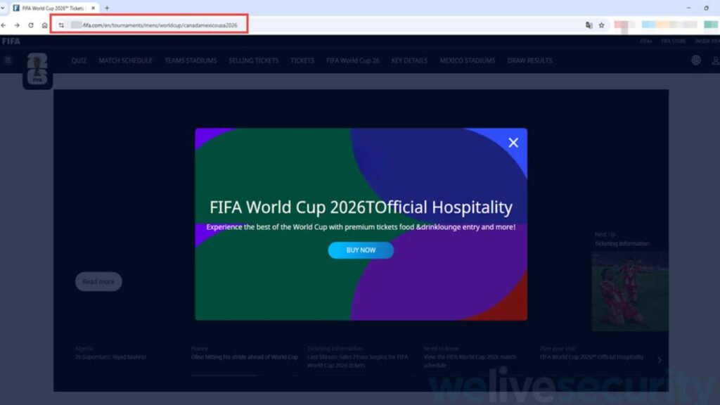 Sitio falso FIFA Mundial 2026