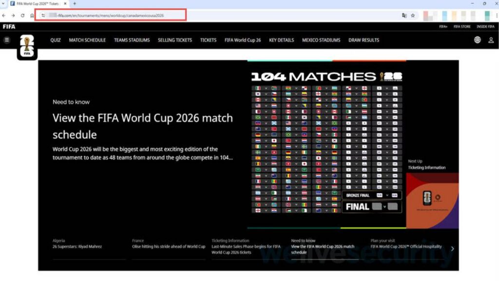 Sitio falso FIFA Mundial 2026