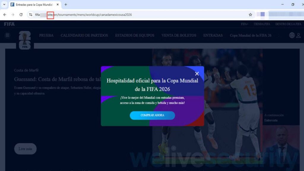 Sitio falso FIFA Mundial 2026.