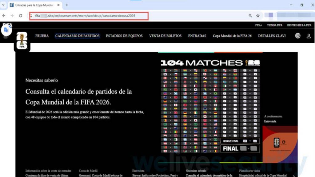 Sitio falso FIFA Mundial 2026