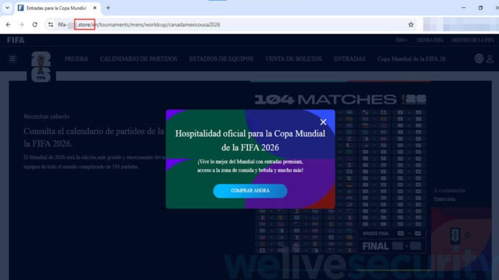 Sitio falso FIFA Mundial 2026