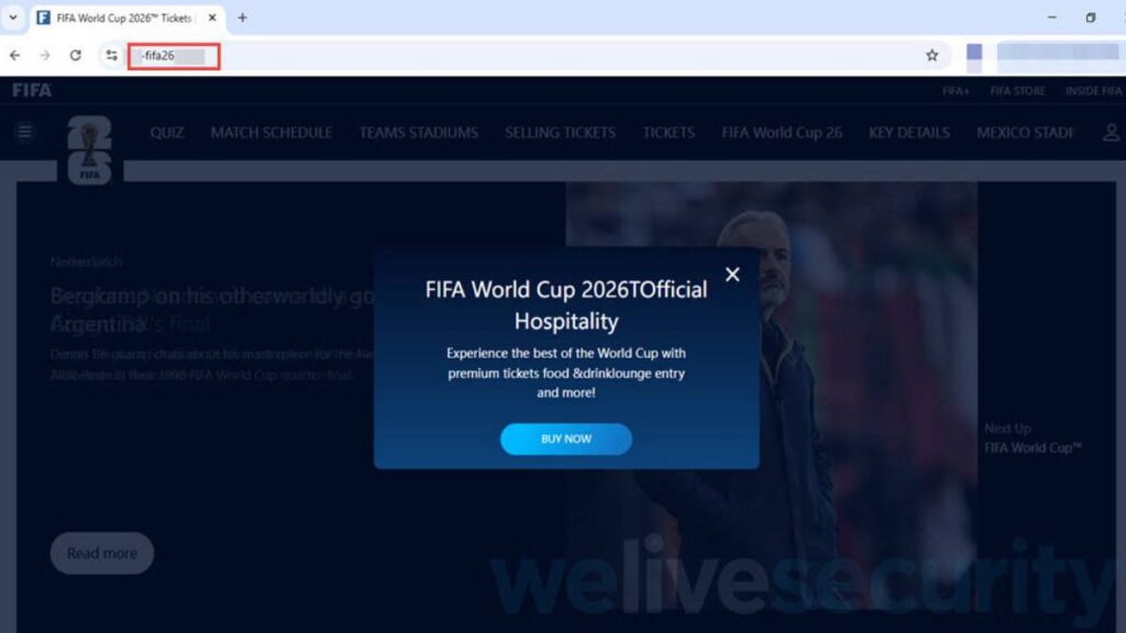 Sitio falso FIFA Mundial 2026