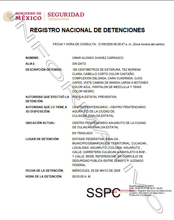 Ficha del RND sobre la detención de Omar Chávez