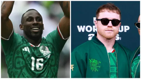 Canelo Álvarez entrega el premio "Jugador del Partido" a Julián Quiñones por su gol ante Sudáfrica