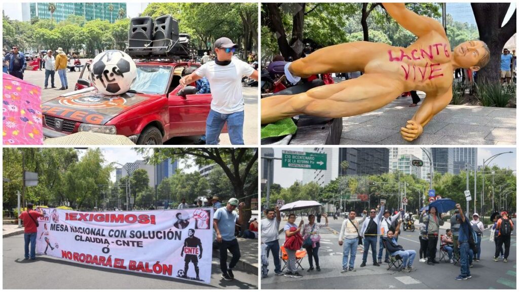 CNTE bloquea Circuito, Reforma, Insurgentes y derriba estatuas del Mundial