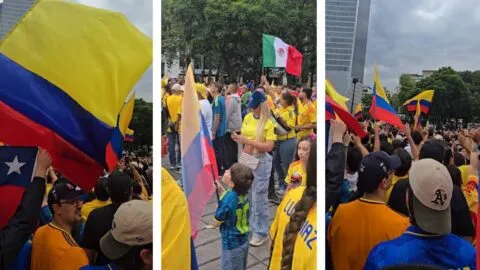 Invaden aficionados colombianos el Ángel de la Independencia de la CDMX previo a su debut en el Mundial 2026