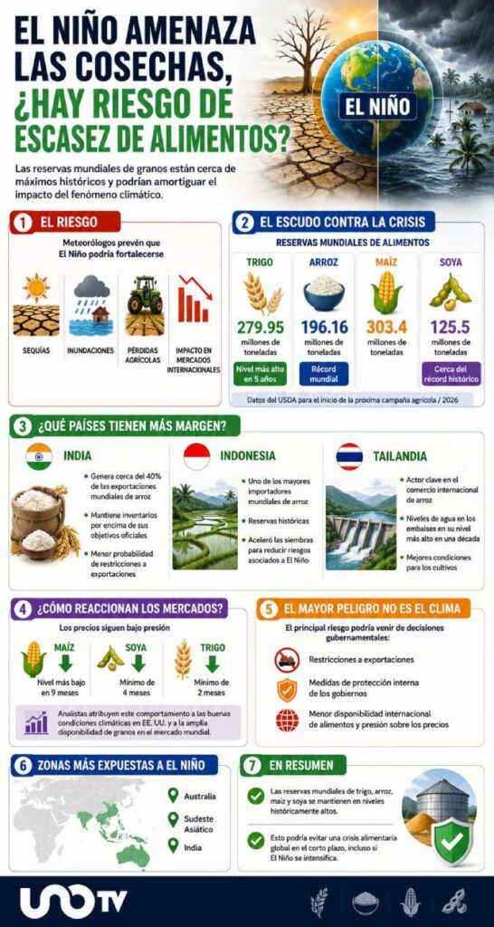 Reservas mundiales de trigo y arroz amortiguarían efectos de un fuerte fenómeno de El Niño