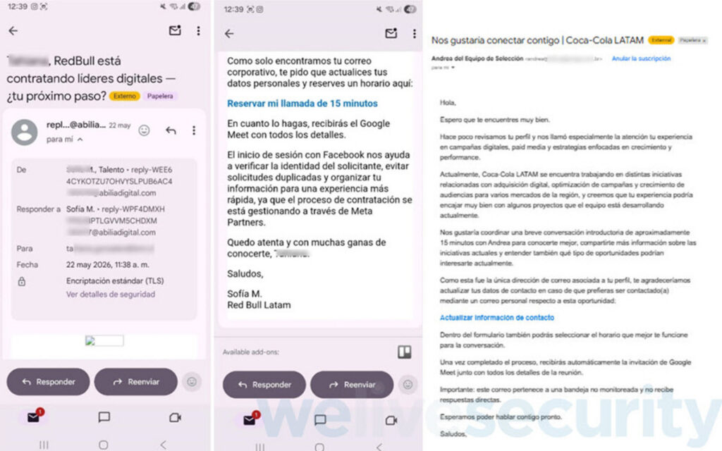 Ejemplos de estafas a nombre de Red Bull y Coca-Cola