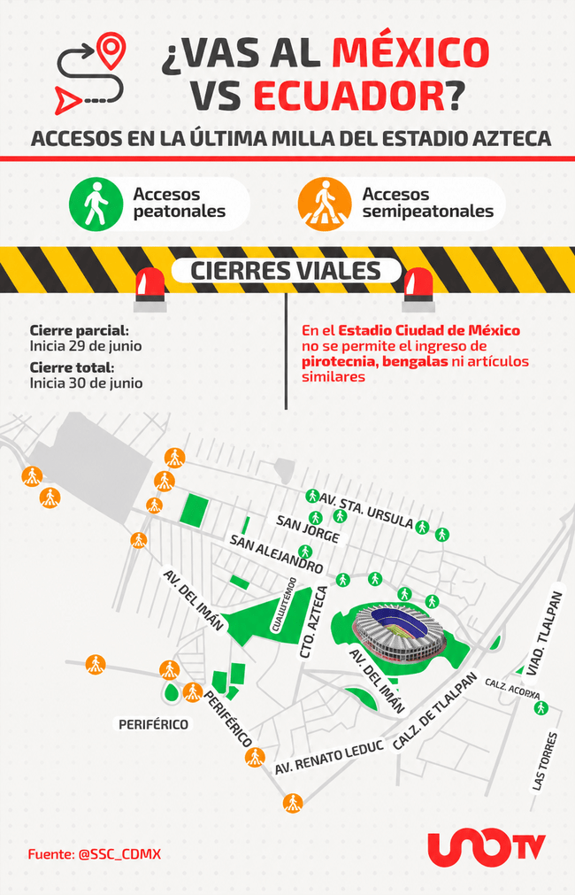 Cierres viales por el partido México vs Ecuador