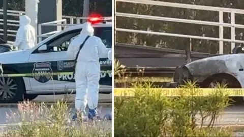 Hallan dos cuerpos calcinados dentro de un auto en el Periférico Ecológico de Puebla; dejan presunto narcomensaje