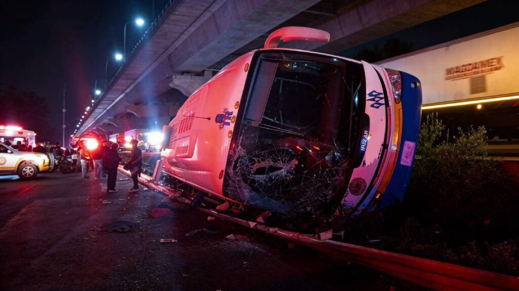 Vuelca autobús con estudiantes en Puebla