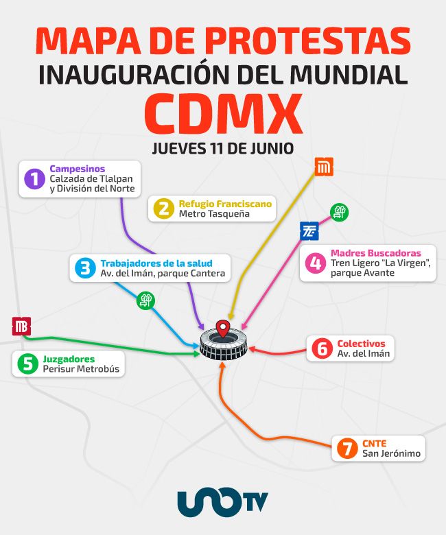 Mundial de protestas: ubica los puntos de salida de las marchas por la inauguración, el 11 de junio, hacia el Estadio CDMX