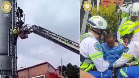 Rescatan a hombre que subió a torre del Cablebús en Gustavo A. Madero