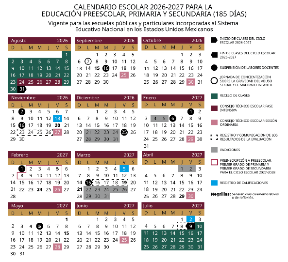 Calendario ciclo escolar 2026-2027
