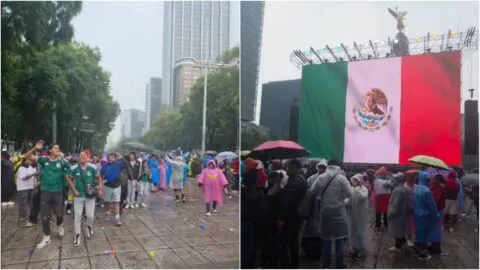 Afición aguarda el México vs Inglaterra en el Ángel entre filtros de seguridad y tormenta eléctrica