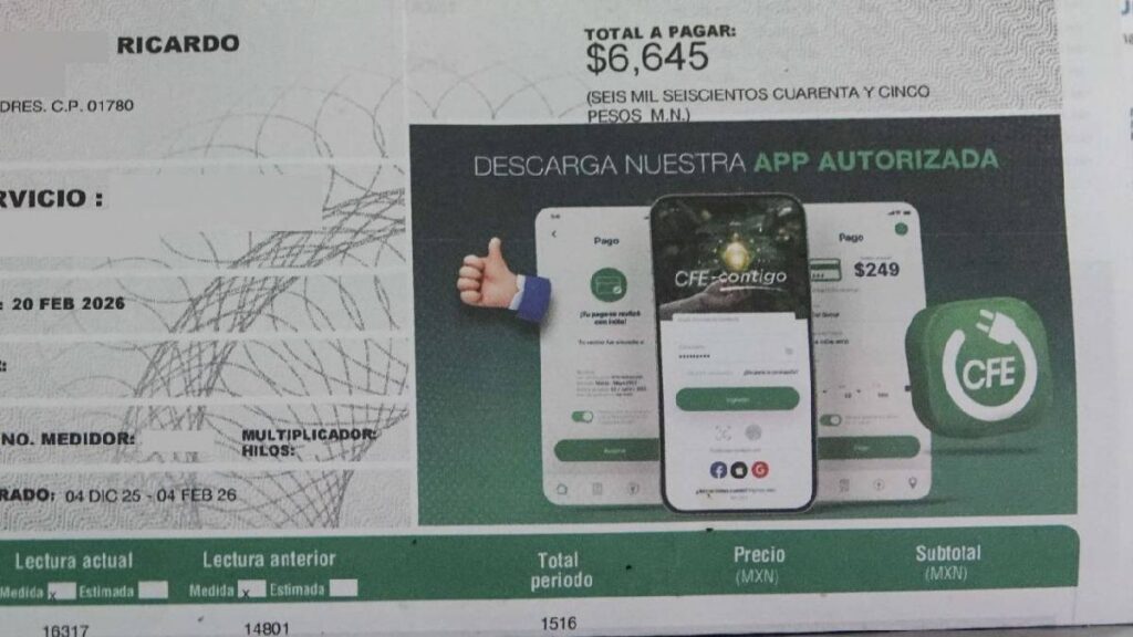 Recibo de la CFE.