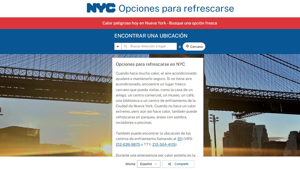 El mapa interactivo te permite ubicar en Nueva York el centro de enfriamiento más cercano.