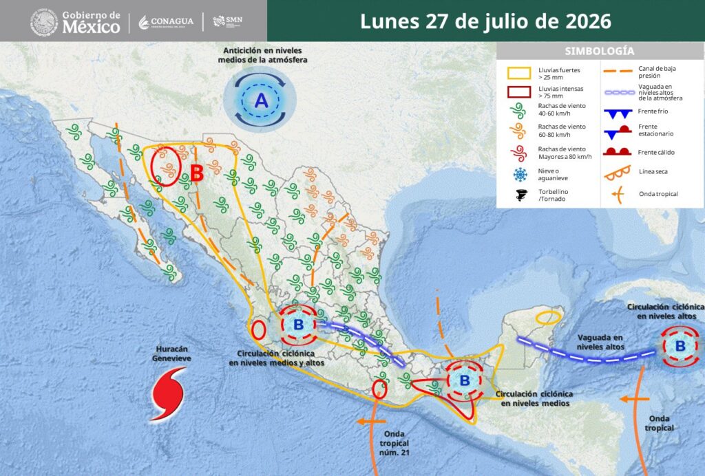 Genevieve ya es huracán categoría 4; activan alerta por lluvias. Foto: SMN