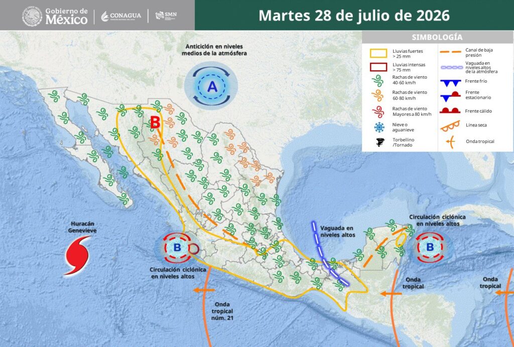 Genevieve ya es huracán categoría 4; activan alerta por lluvias. Foto: SMN