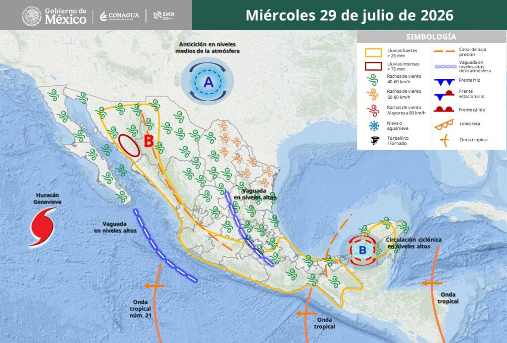Genevieve ya es huracán categoría 4; activan alerta por lluvias. Foto: SMN