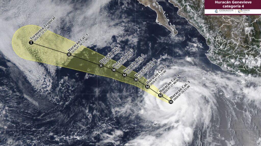 Genevieve ya es huracán categoría 4; activan alerta por lluvias. Foto: SMN