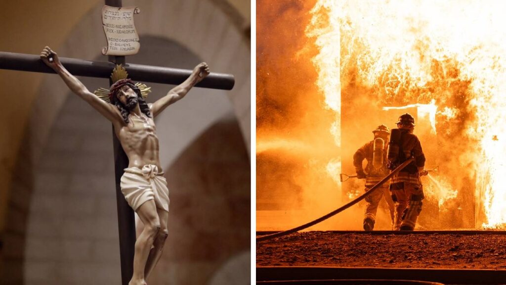 Figura de Cristo sobrevive a devastadores incendios en Gironda. Foto: Getty/AFP